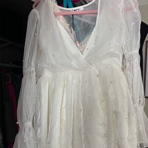 ASOS White Sheer Pearl-Embellished Dress